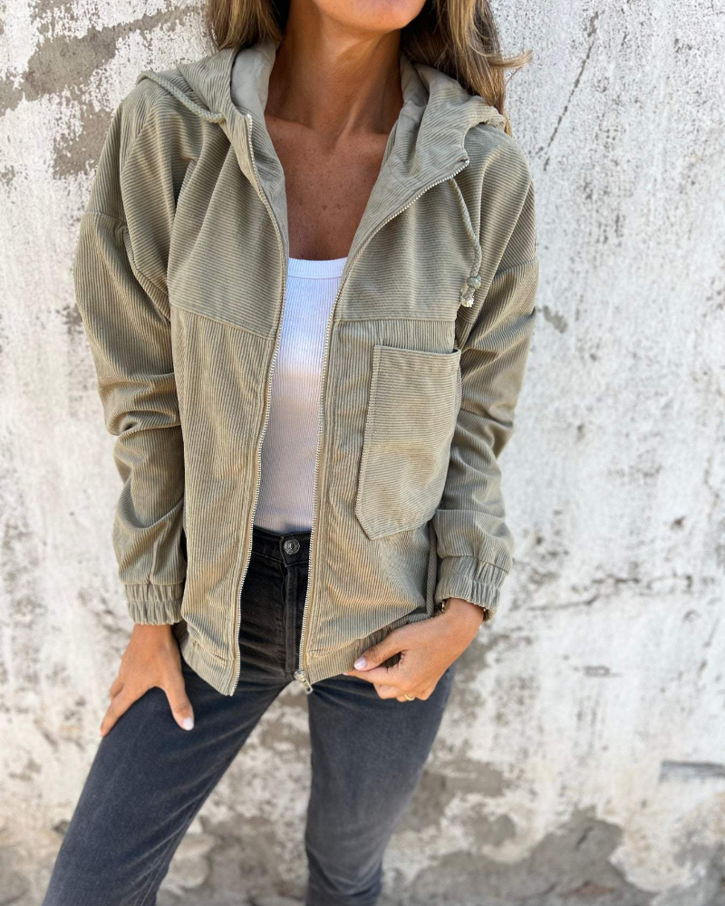 Ella™ | Chaqueta de Corderoy con Capucha y Cremallera